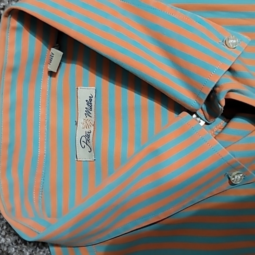 Peter‎ Millar Crown Orange/Grey Stripped Button-down LS Dress Shirt. Mens (XL)